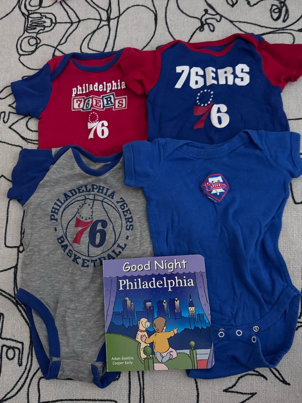 Philadelphia 76ers and Phillies Baby Onesie Set in Royal Blue & Red